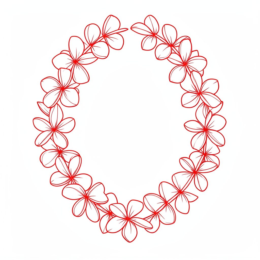 A double haku lei in soft pink plumeria blossoms, woven in traditional Hawaiian style